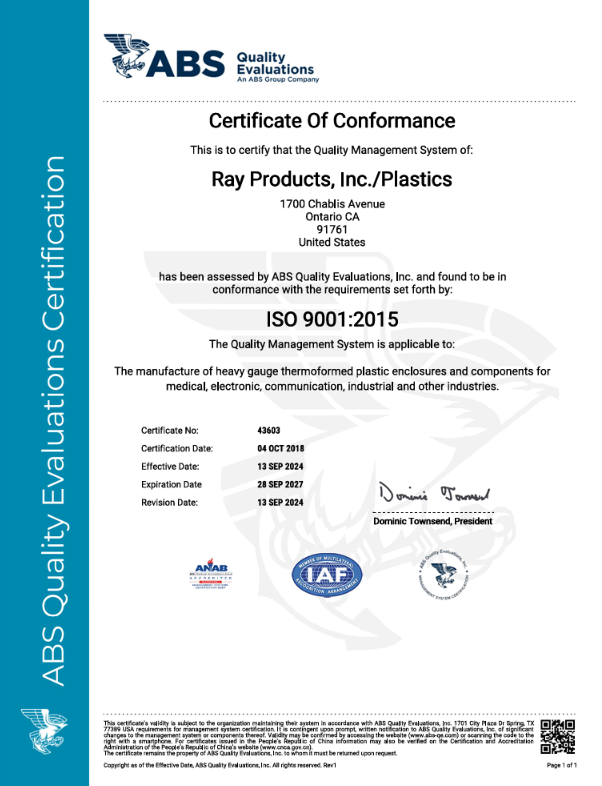 Ray Products ISO 9001:2015